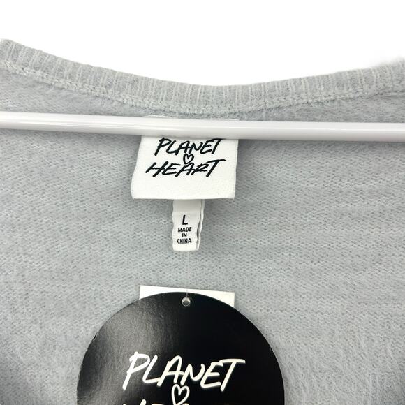 NEW Planet Heart Light Blue Soft Eyelash Knit Cardigan L Pearl Gem Button Fuzzy - Picture 6 of 9